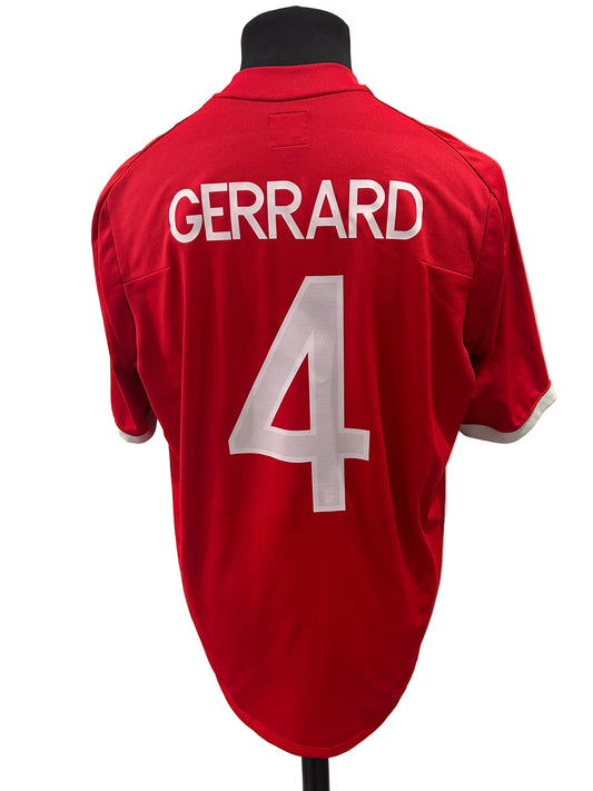 England 2010-11 away football shirt, red, large, Umbro, Steven Gerrard, back