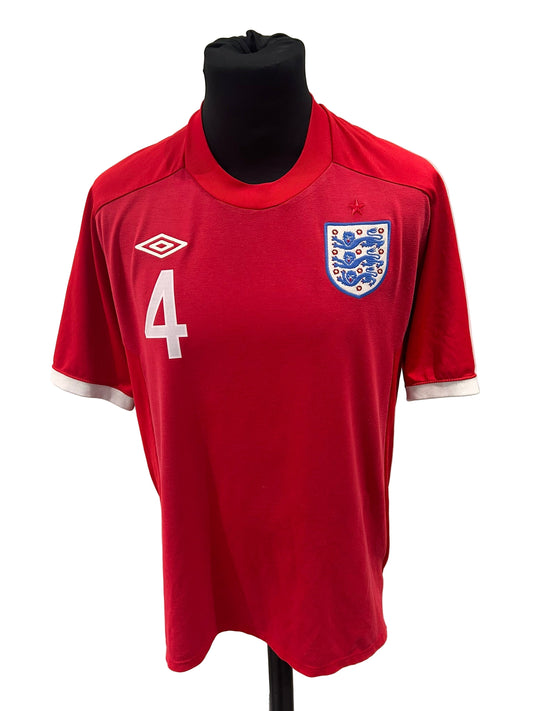 England 2010-11 away football shirt, red, large, Umbro, Steven Gerrard, front