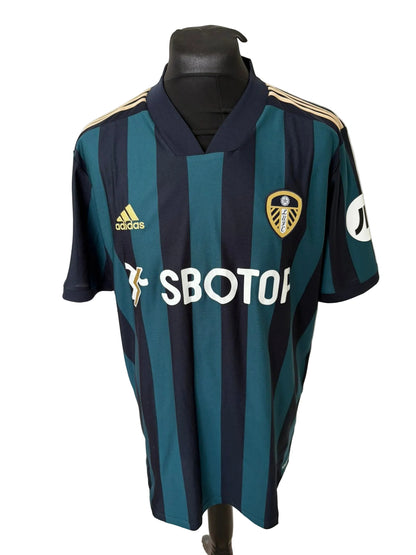 Leeds United 2020-21 away football shirt, green and navy, Extra Large, XL, Adidas, front