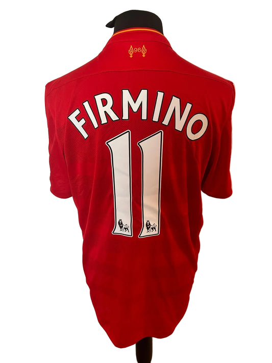 Liverpool 2016-17 home football shirt, red, Large, New Balance, Roberto Firmino, back