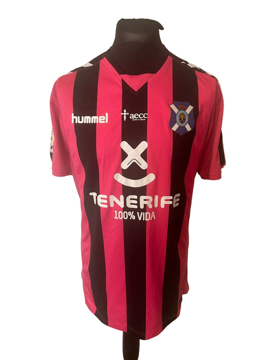 CD Tenerife 2017-18 third football shirt, black and pink, Large, Hummel, front
