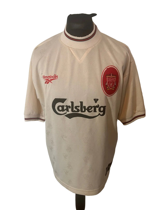 Liverpool 1996-97 away football shirt, beige, Large, Reebok, front