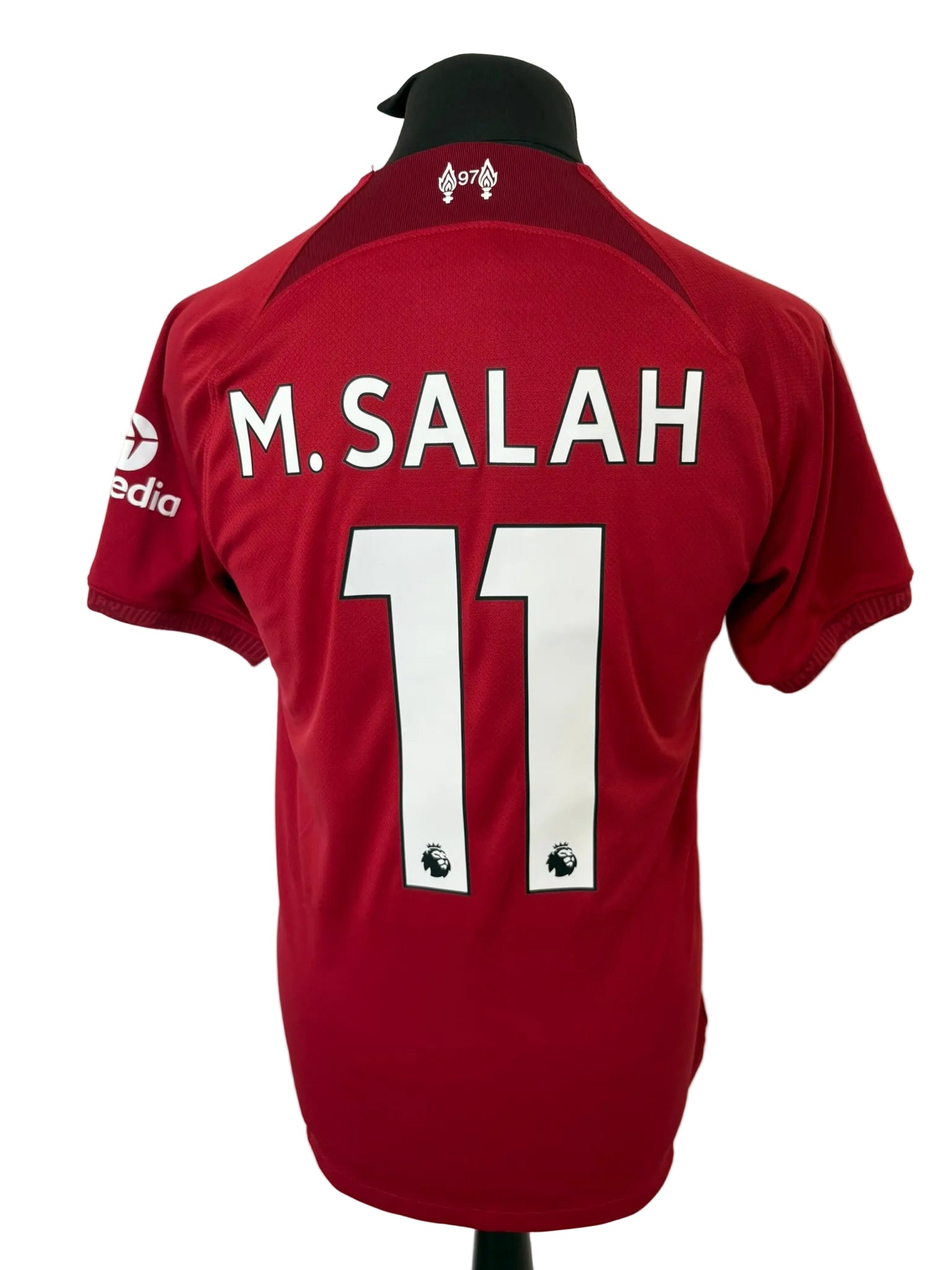 Liverpool 2022-23 home football shirt, red, small, Nike, Mohamed Salah, back
