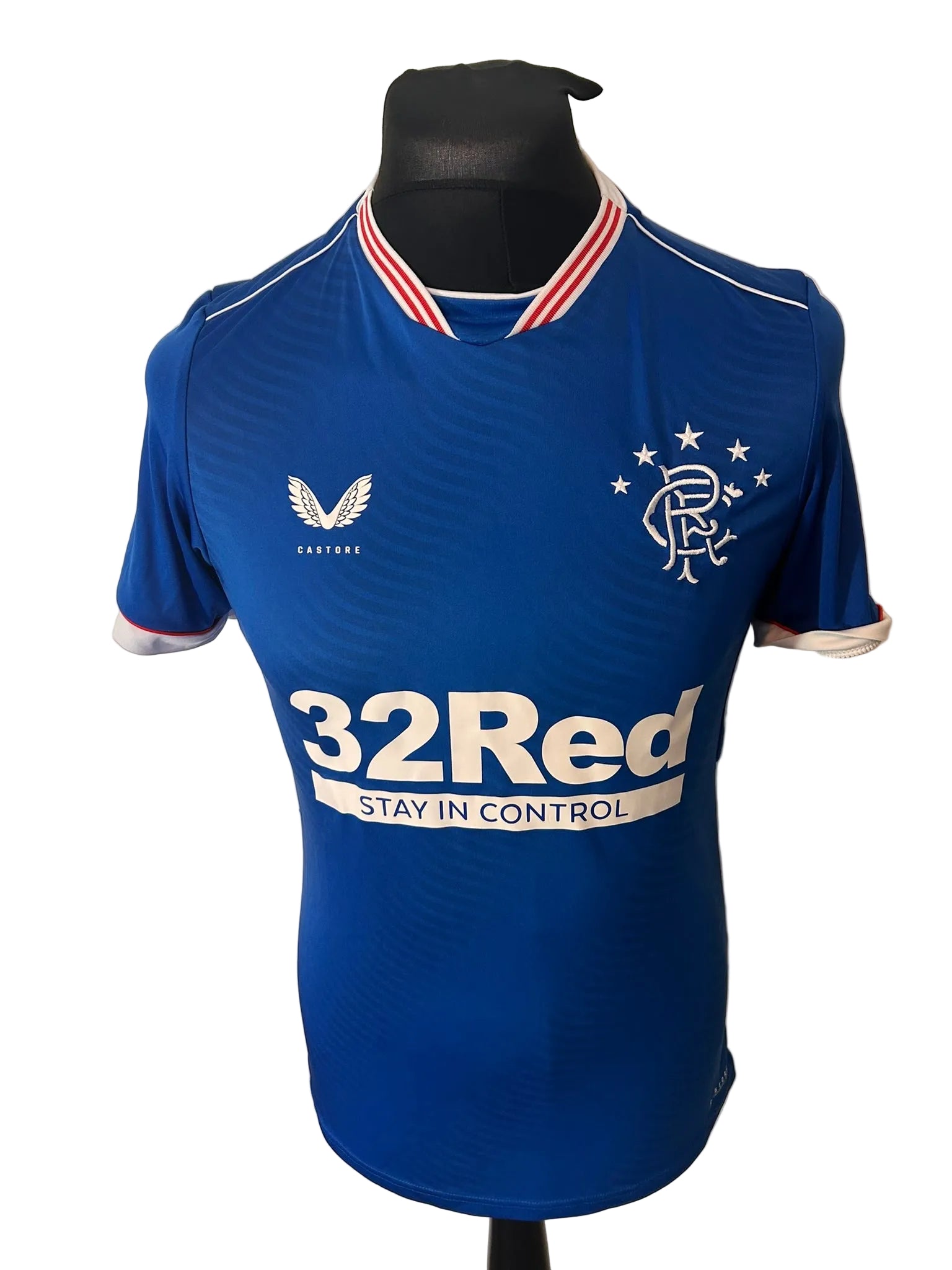 Rangers 2020-21 home football shirt, blue, small, Castore, front