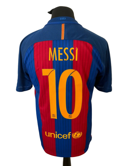 Barcelona 2016-17 home football shirt, blue and red, medium, Nike, Lionel Messi, back