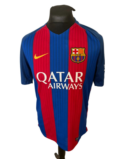 Barcelona 2016-17 home football shirt, blue and red, medium, Nike, Lionel Messi, front