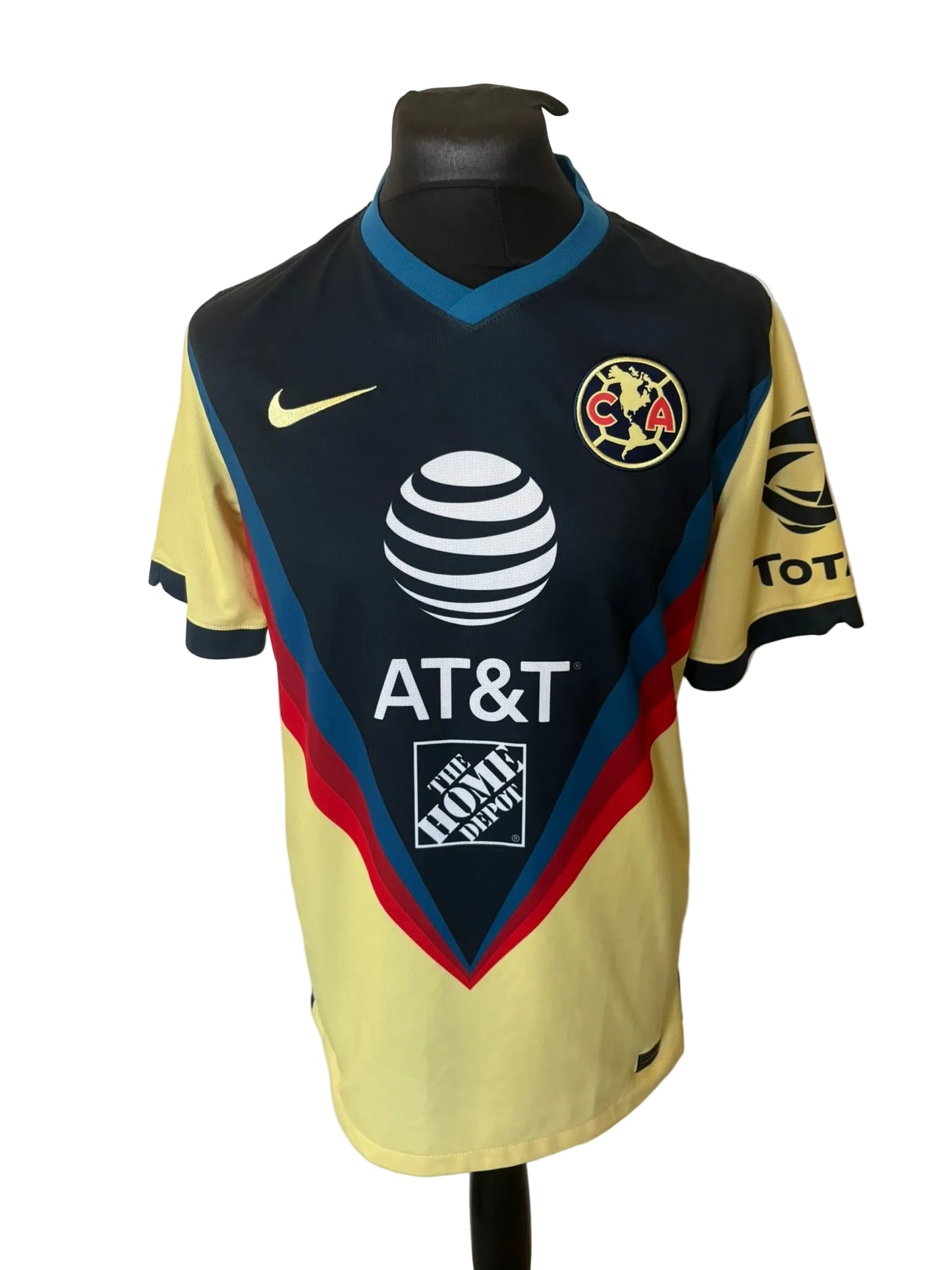 CLub America 2020-21 home football shirt, yellow and navy, Large, Nike, front
