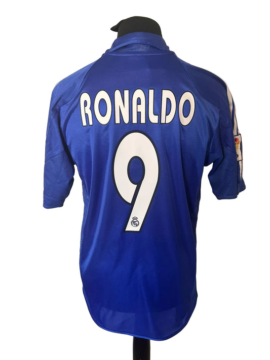 Real Madrid 2004-05 third football shirt, blue, medium, Adidas, Ronaldo, back