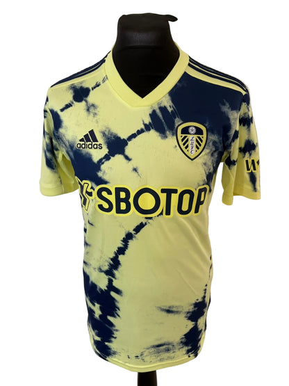 Leeds United 2022-23 away football shirt, yellow and navy, small, Adidas, front