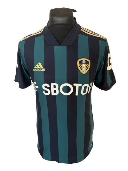 Leeds United 2020-21 away football shirt, navy and green, small, Adidas, front
