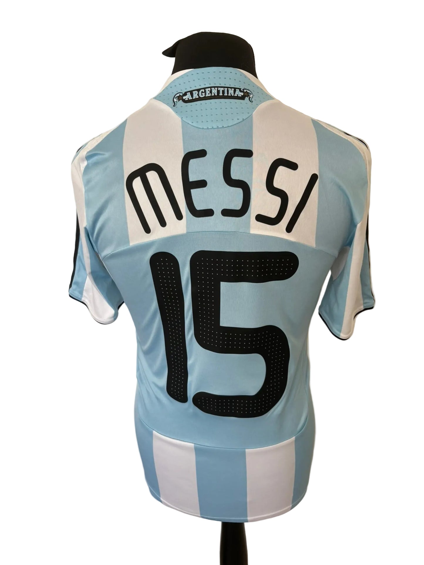 Argentina 2007-09 home football shirt, blue and white, small, Adidas, Lionel Messi, back