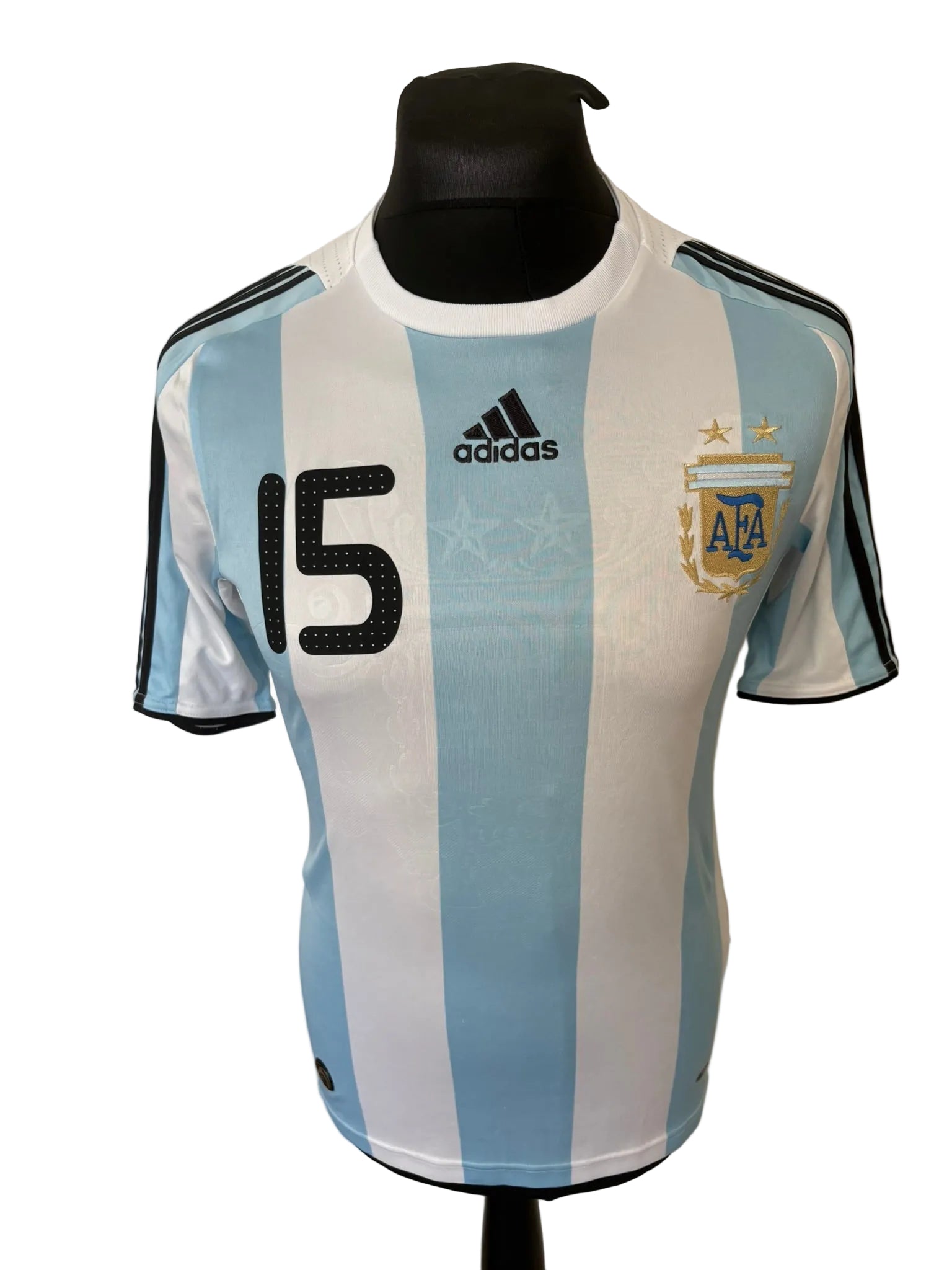 Argentina 2007-09 home football shirt, blue and white, small, Adidas, Lionel Messi, front