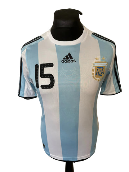 Argentina 2007-09 home football shirt, blue and white, small, Adidas, Lionel Messi, front