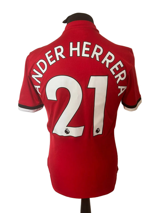 Manchester United 2017-18 home football shirt, red, small, Adidas, Ander Herrera, back