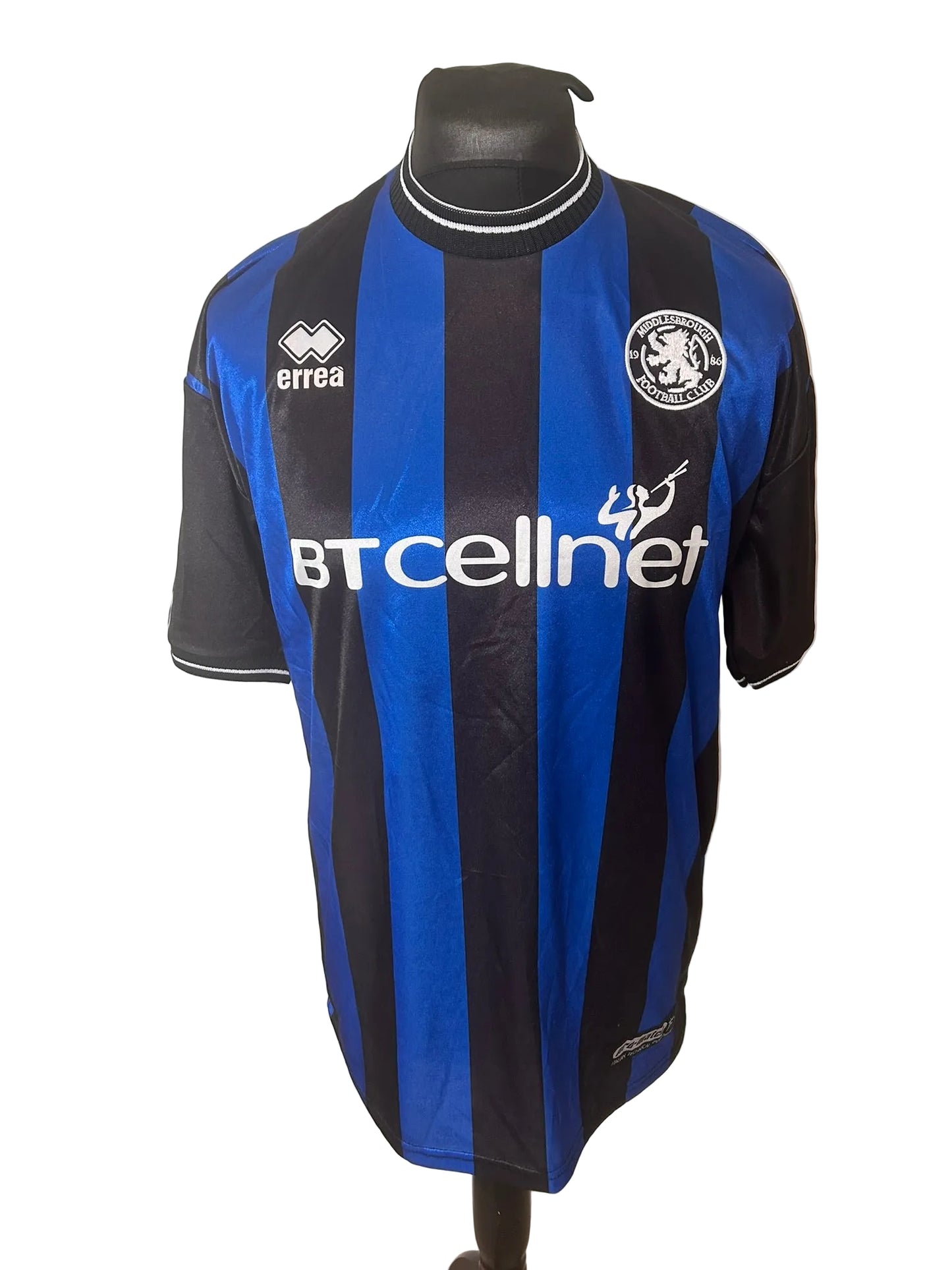 Middlesbrough 2001-02 away football shirt, blue and black, Large, Errea, front
