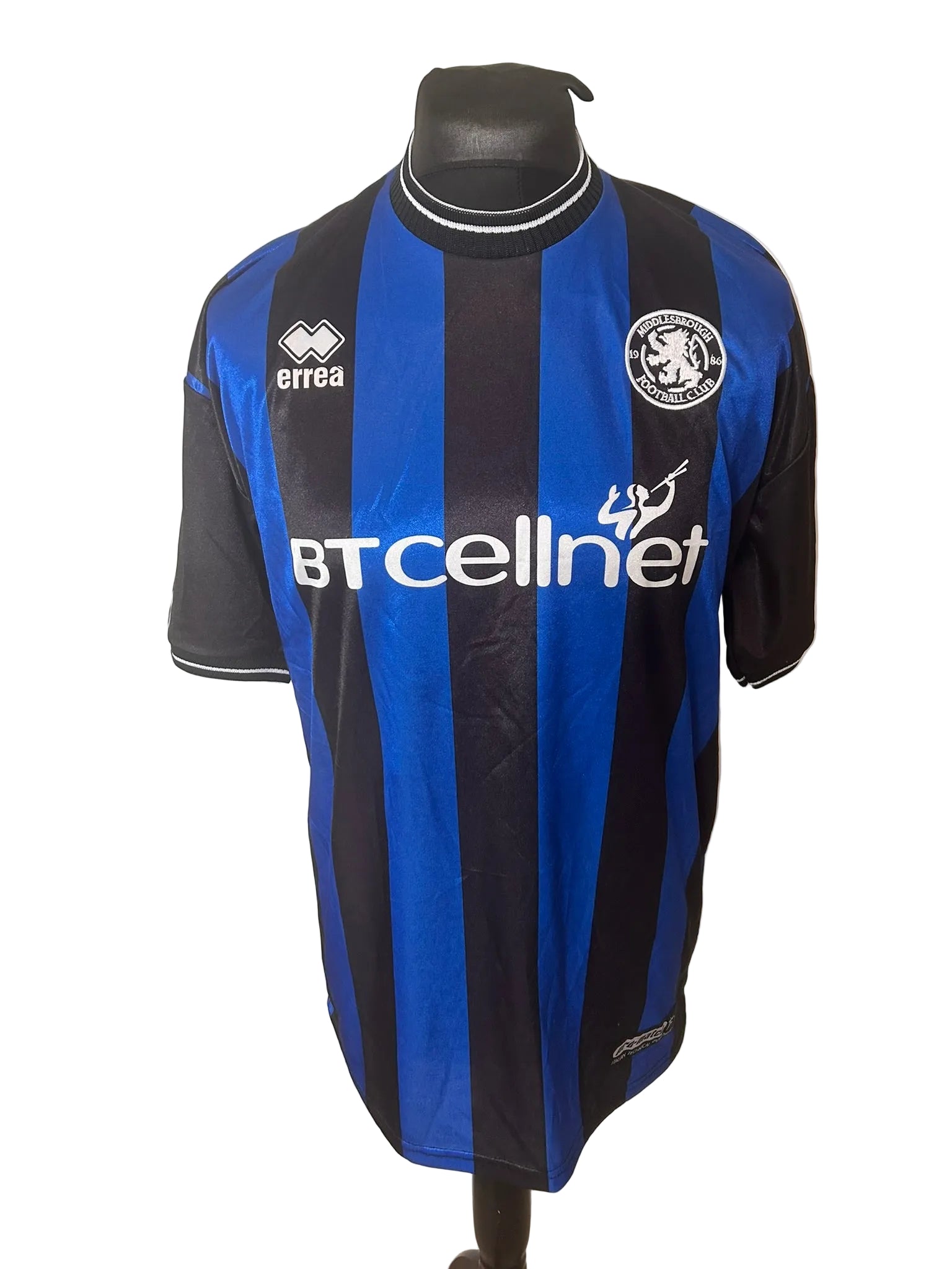 Middlesbrough 2001-02 away football shirt, blue and black, Large, Errea, front