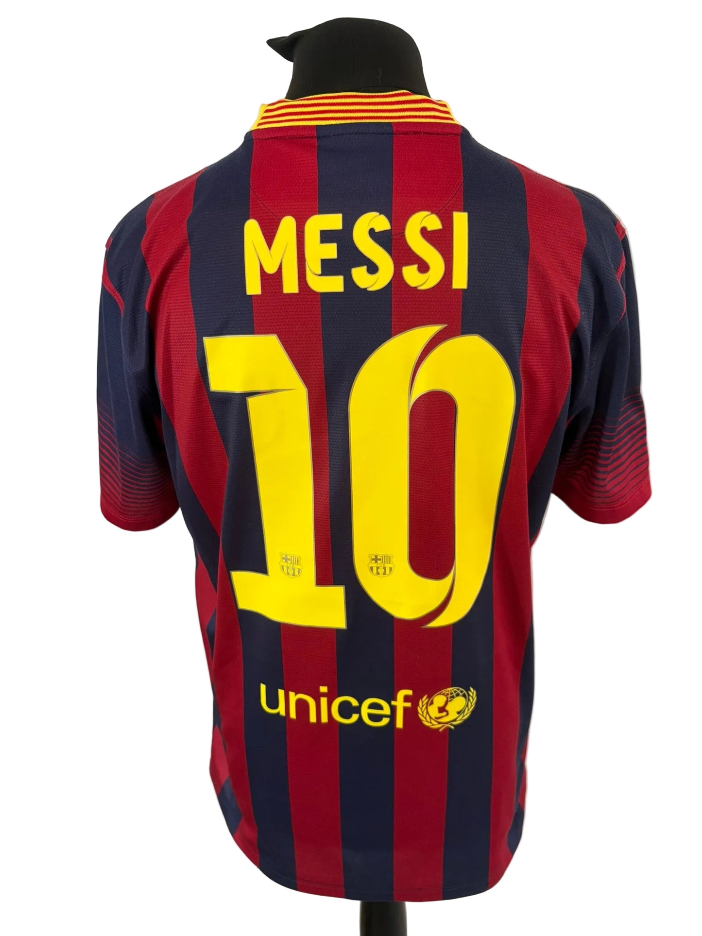 Barcelona 2013-14 home football shirt, blue and red, Large, Nike, Lionel Messi, back