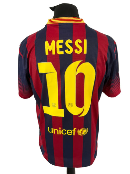 Barcelona 2013-14 home football shirt, blue and red, Large, Nike, Lionel Messi, back
