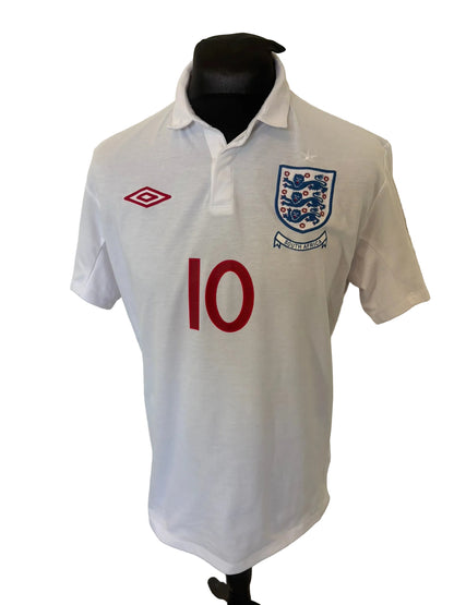 England 2009-10 home football shirt, white, Large, Umbro, Wayne Rooney, front