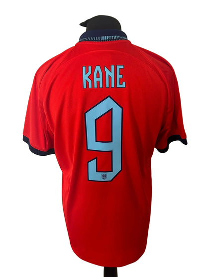 England 2022-23 away football shirt, red, Large, Nike, Harry Kane, back
