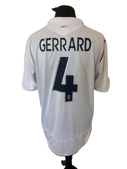 England 2005-07 home football shirt, white, 2XL, XXL, Umbro, Steven Gerrard, back