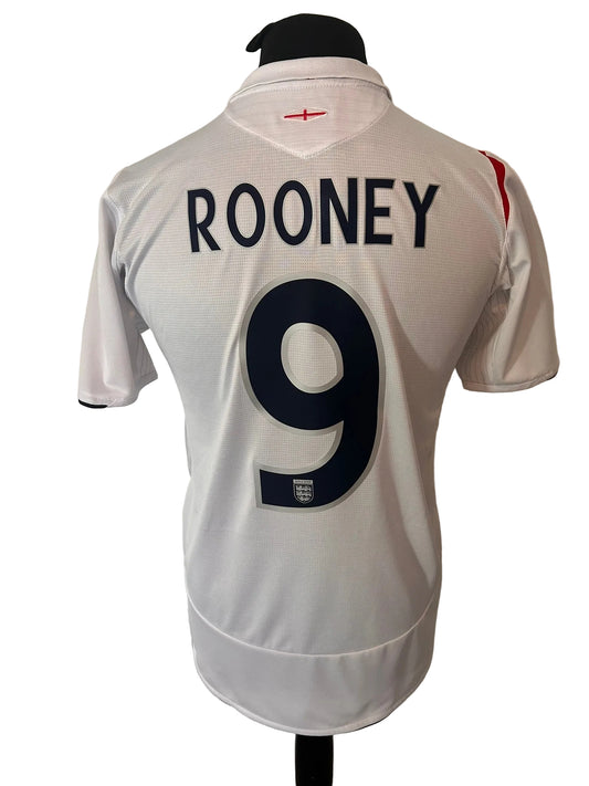 England 2005-07 home football shirt, white, small, Umbro, Wayne Rooney, back