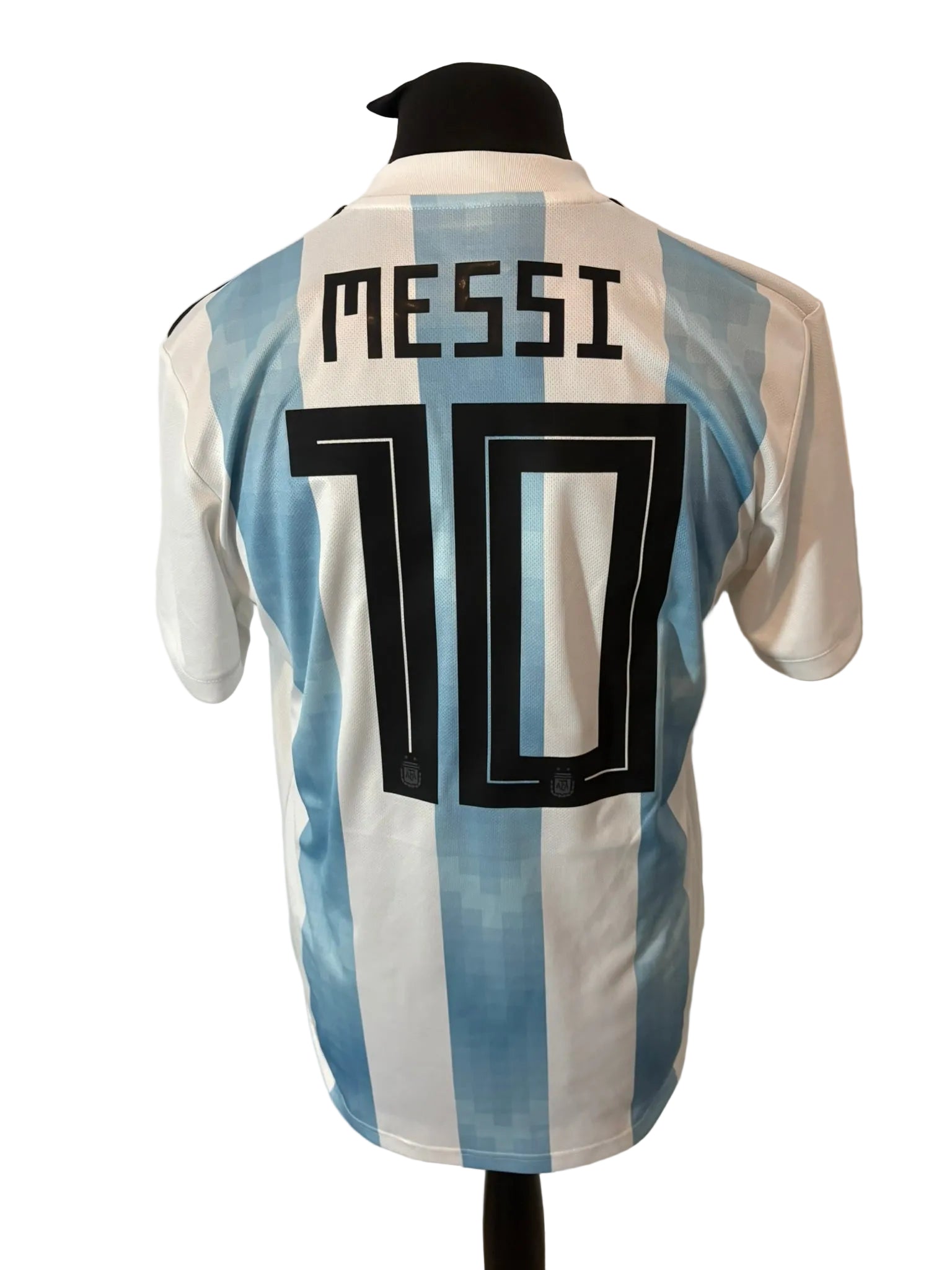 Argentina 2018-19 home football shirt, blue and white, medium, Adidas, Lionel Messi, back