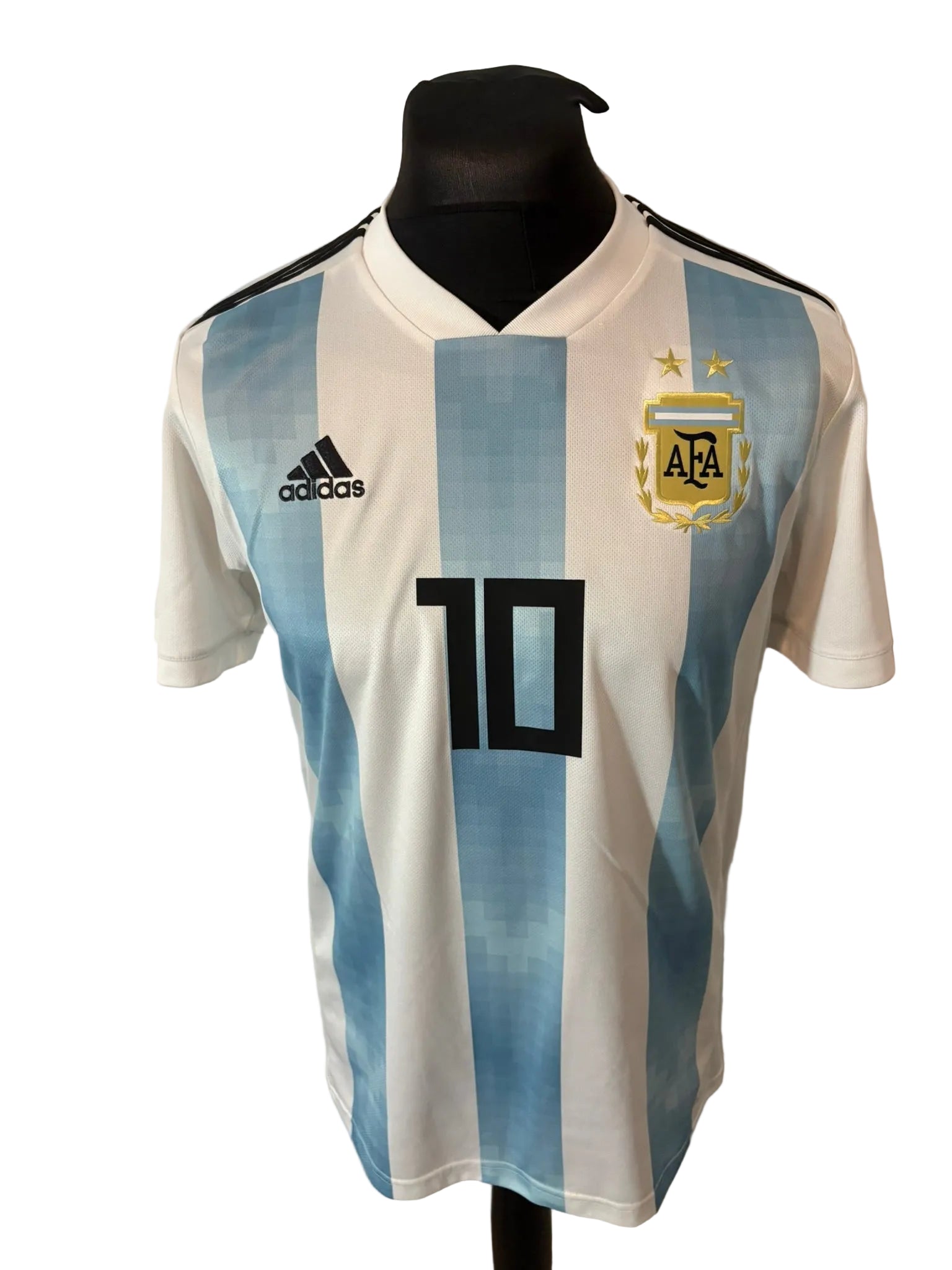 Argentina 2018-19 home football shirt, blue and white, medium, Adidas, Lionel Messi, front