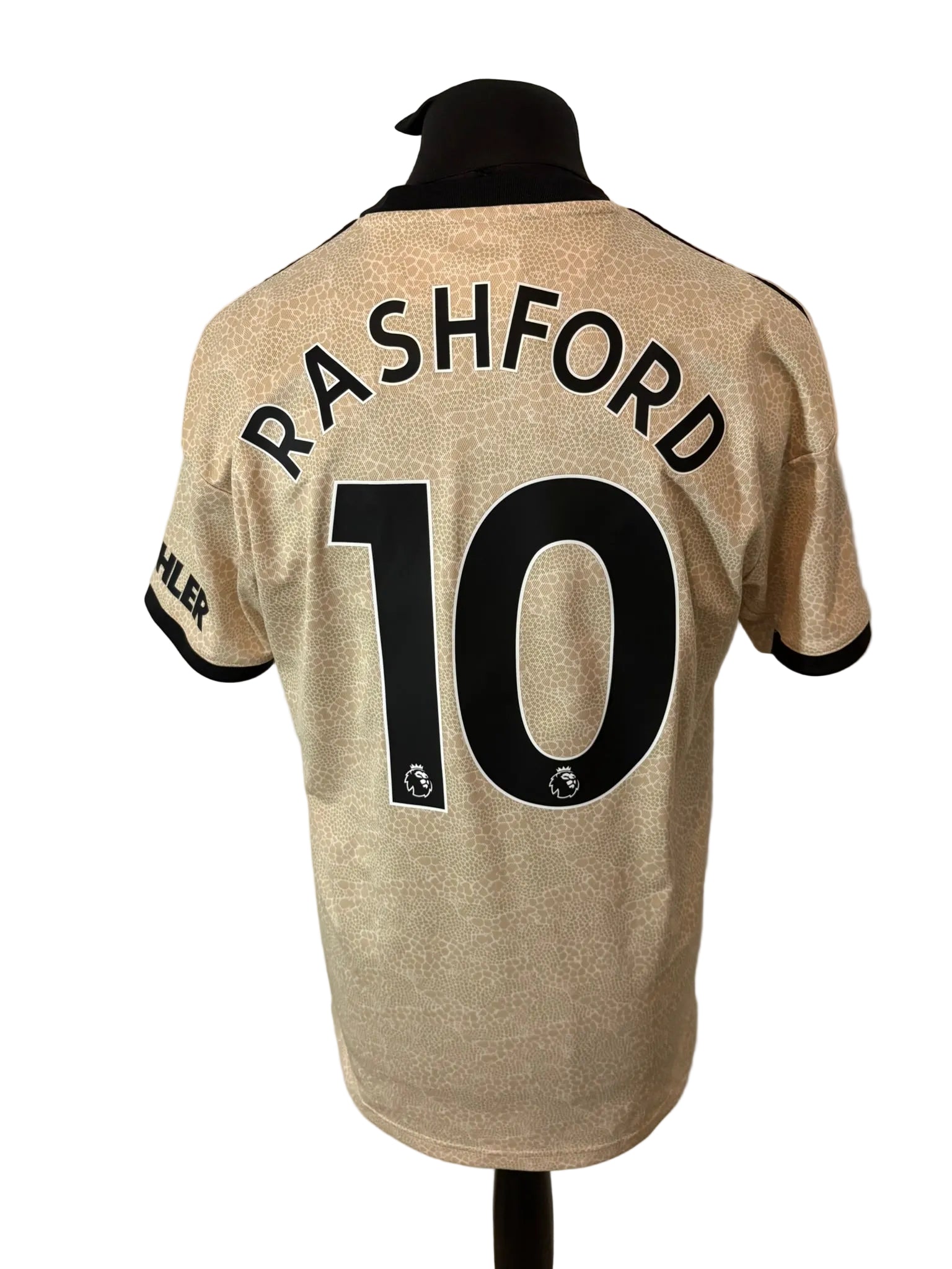 Manchester United 2019-20 away football shirt, beige, Large, Adidas, Marcus Rashford, back