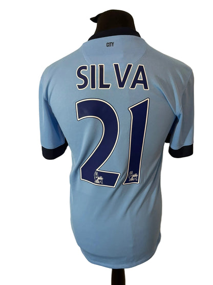 Manchester City 2014-15 home football shirt, blue, small, Nike, David Silva, back