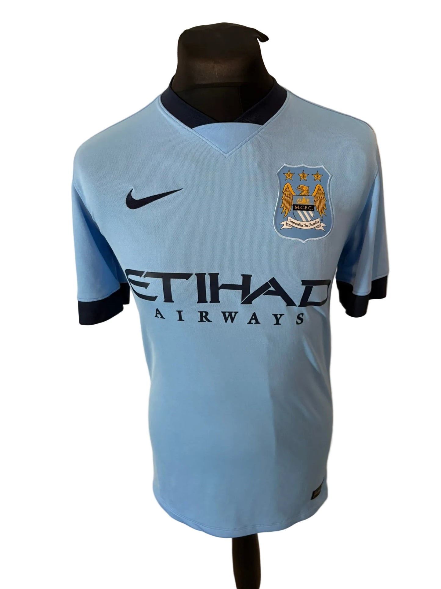 Manchester City 2014-15 home football shirt, blue, small, Nike, David Silva, front