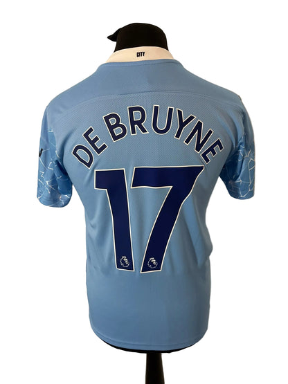 Manchester City 2020-21 home football shirt, blue, small, Puma, Kevin De Bruyne, back