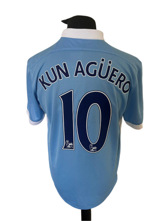 Manchester City Sergio Aguero 2015-16 Home Football Shirt Large Nike