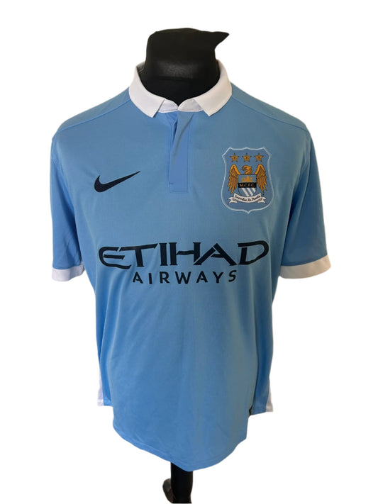 Manchester City Sergio Aguero 2015-16 Home Football Shirt Large Nike