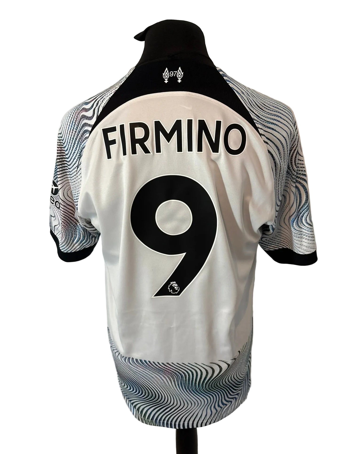 Liverpool 2022-23 away football shirt, white, Large, Nike, Roberto Firmino, back