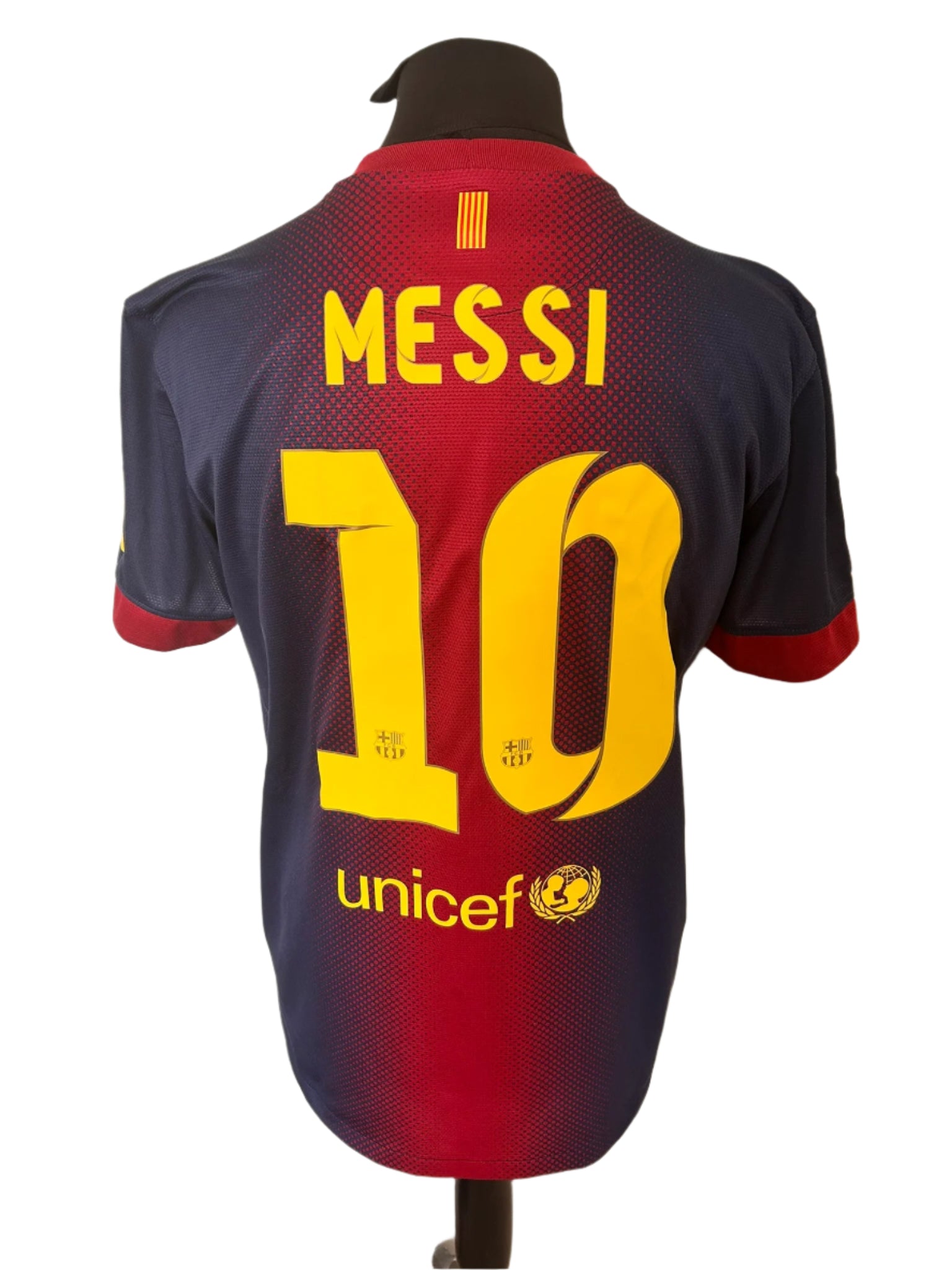 Barcelona 2012-13 home football shirt, Lionel Messi, Nike, large, blue and red, back