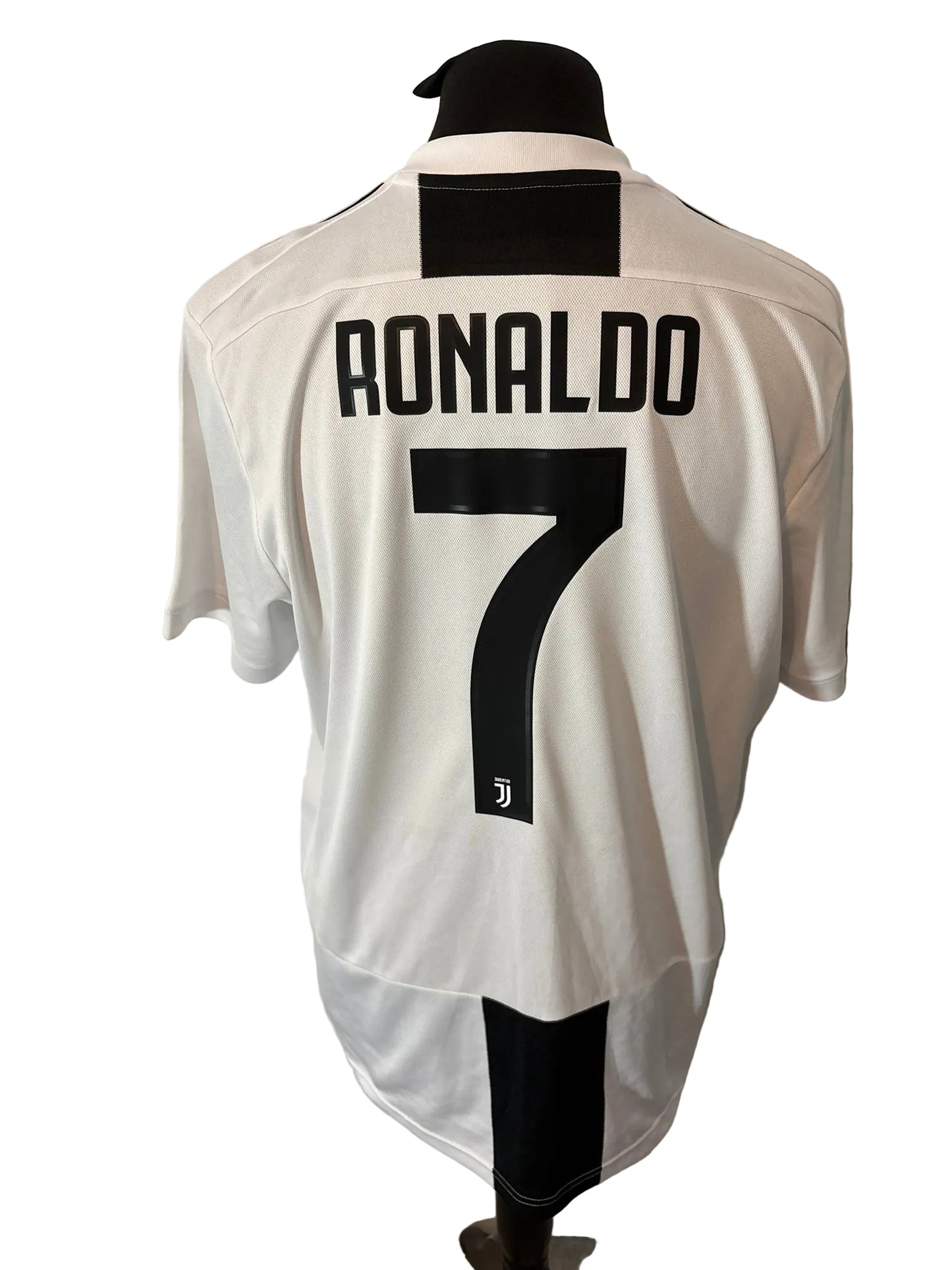 Juventus 2018-19 home football shirt, black and white, Extra Large, XL, Adidas, Cristiano Ronaldo, back