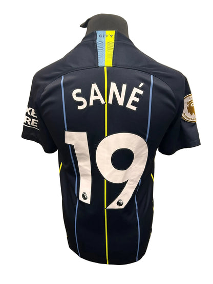 Manchester City 2018-19 away football shirt, navy, small, Nike, Leroy Sane, back