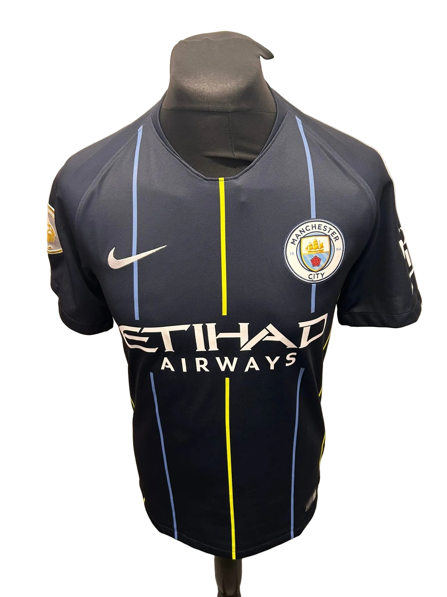 Manchester City 2018-19 away football shirt, navy, small, Nike, Leroy Sane, front