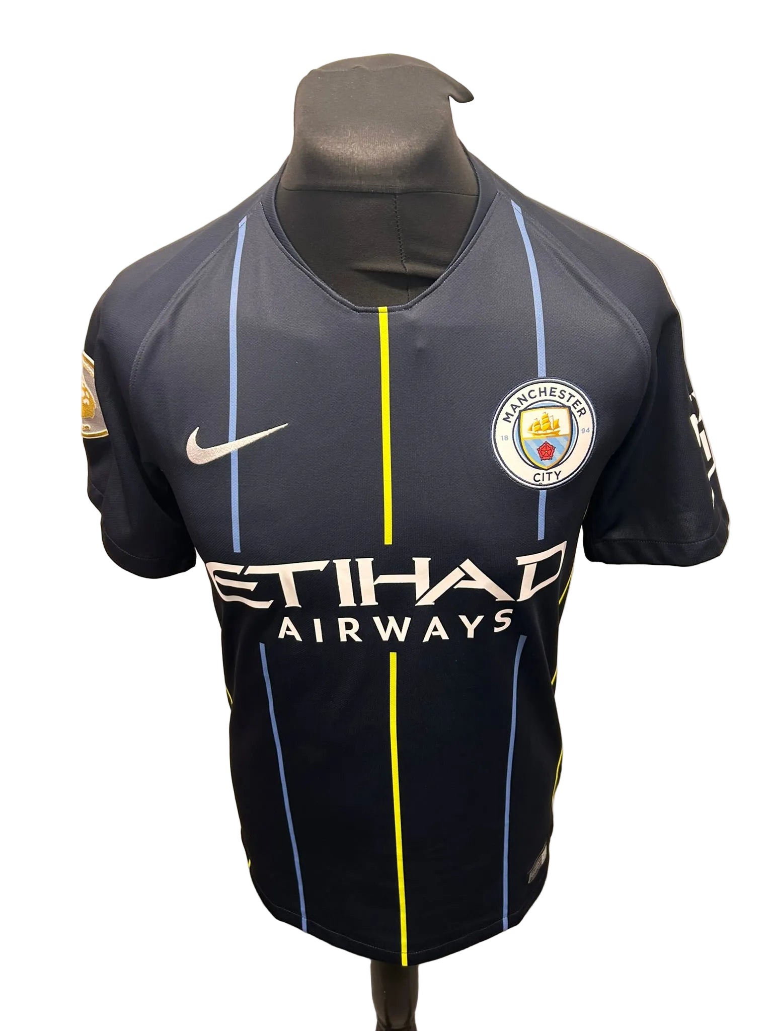 Manchester City 2018-19 away football shirt, navy, small, Nike, Leroy Sane, front