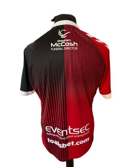 Crusaders 2020-22 home football shirt, red and black, Large, Hummel, back