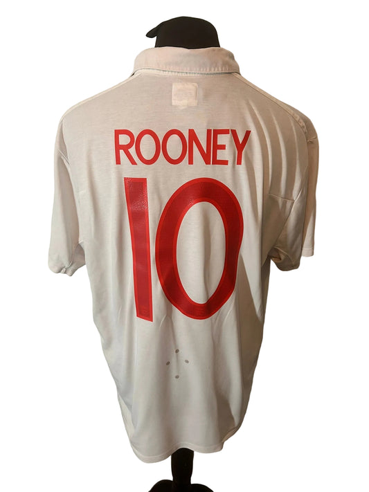 England 2009-10 home football shirt, white, Extra Large, XL, Umbro, Wayne Rooney, back