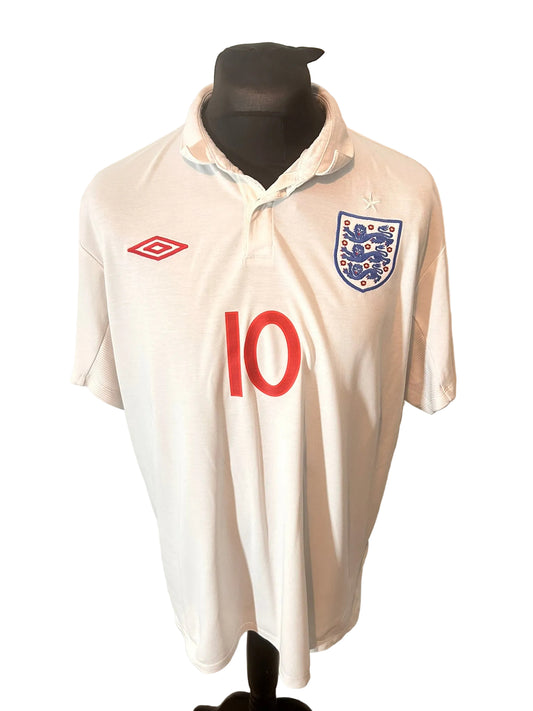 England 2009-10 home football shirt, white, Extra Large, XL, Umbro, Wayne Rooney, front