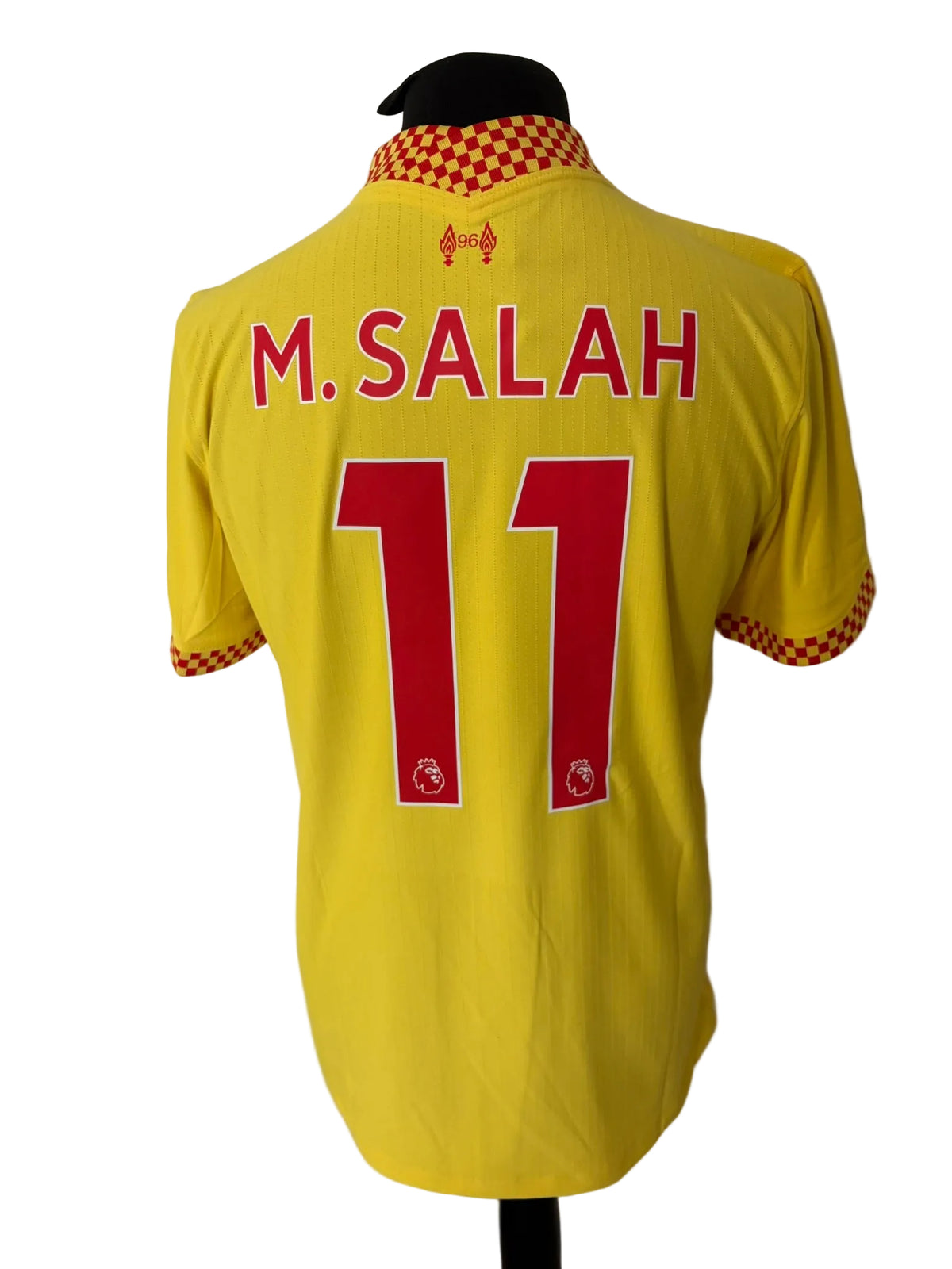 Liverpool 2021-22 third football shirt, yellow, Large, Nike, Mohamed Salah, back