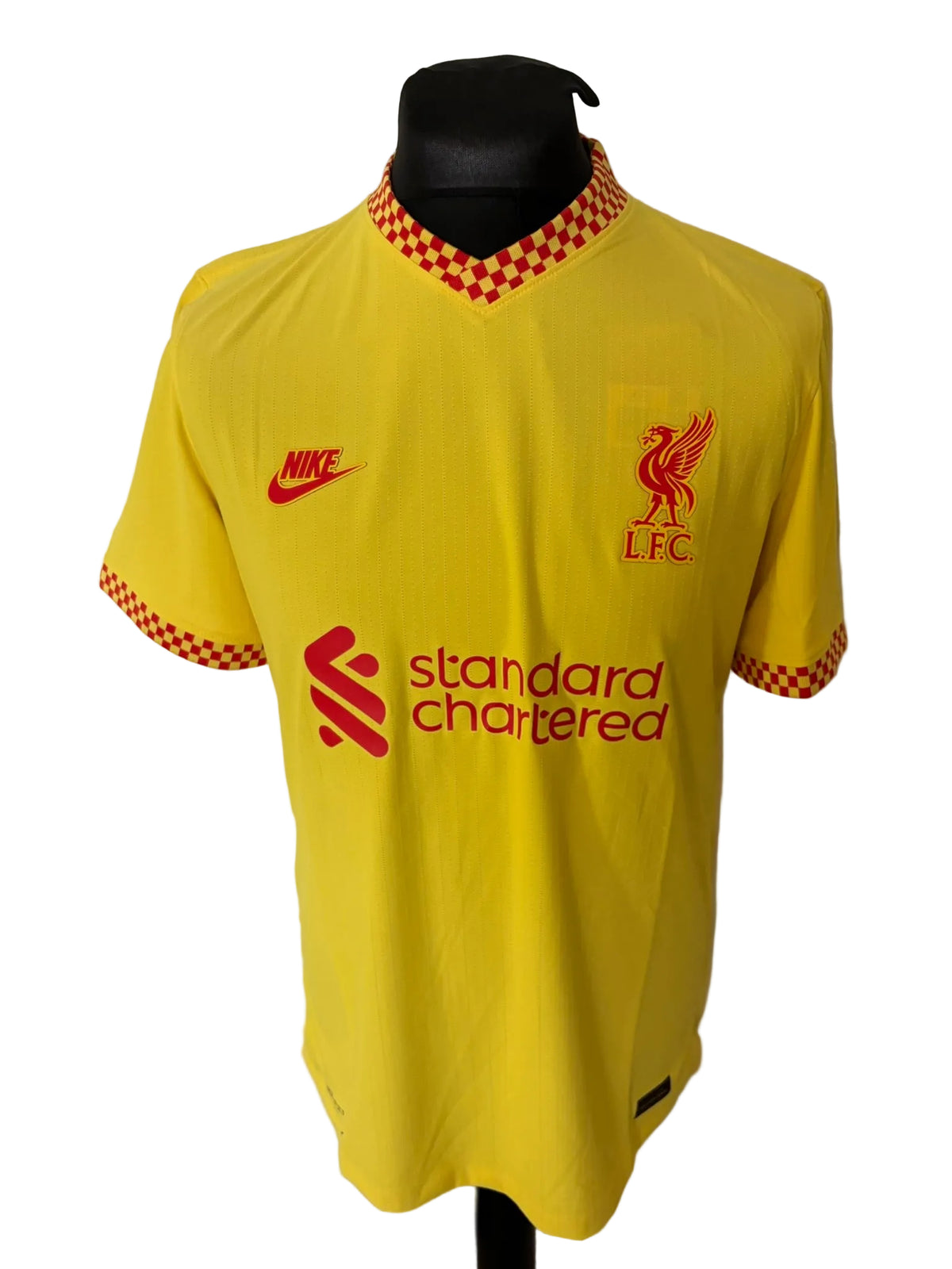 Liverpool 2021-22 third football shirt, yellow, Large, Nike, Mohamed Salah, front