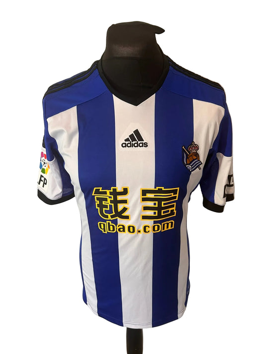 Real Sociedad 2014-15 home football shirt, blue and white, small, Adidas, front