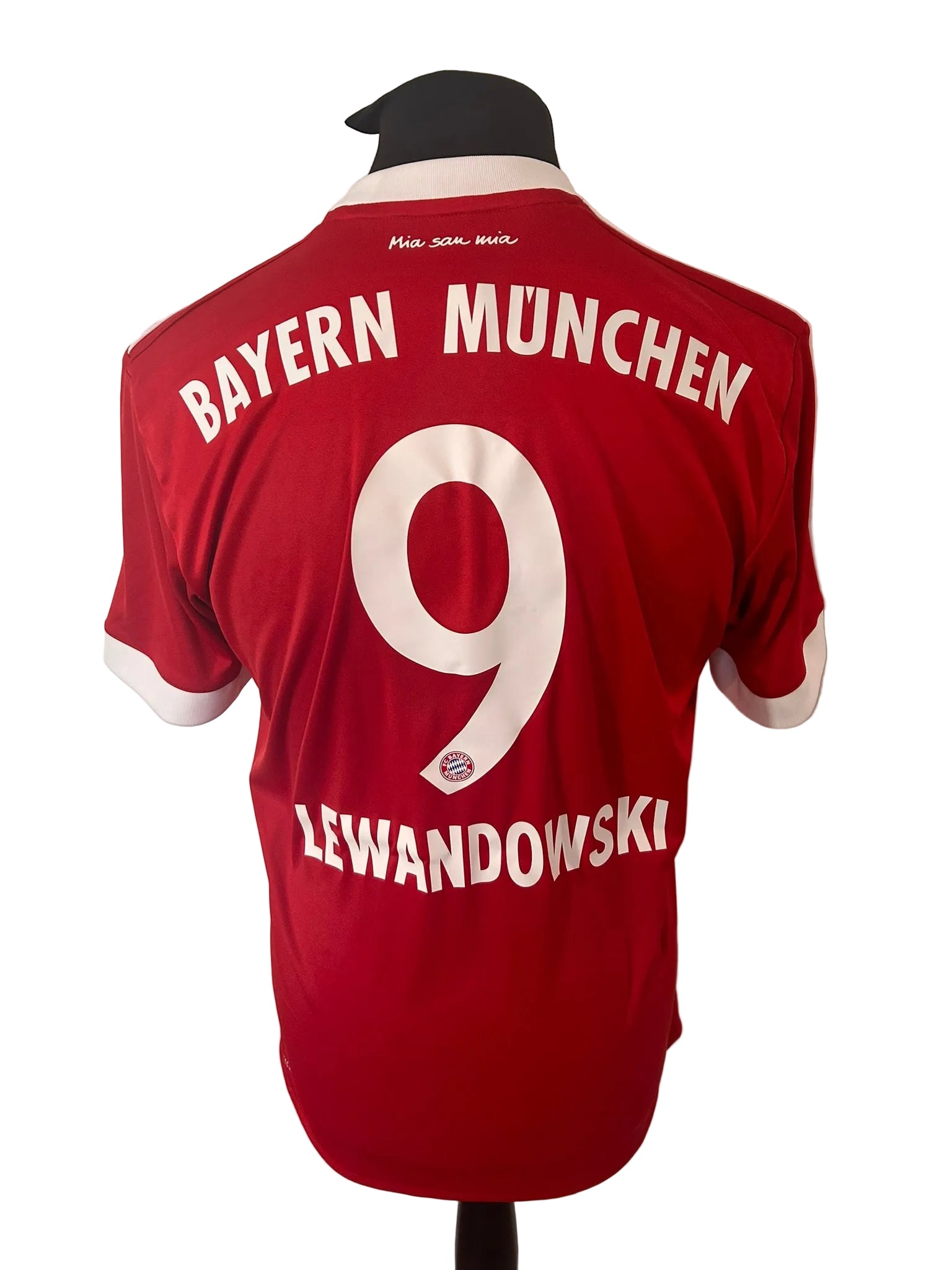 Bayern Munich 2017-18 home football shirt, red, medium, Adidas, Robert Lewandowski, back