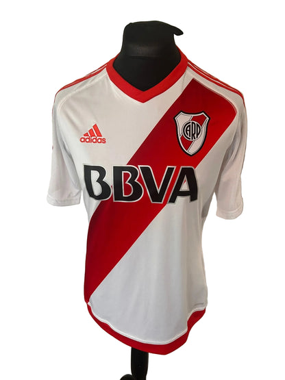 River Plate 2016-17 home football shirt, white and red, medium, Adidas, front
