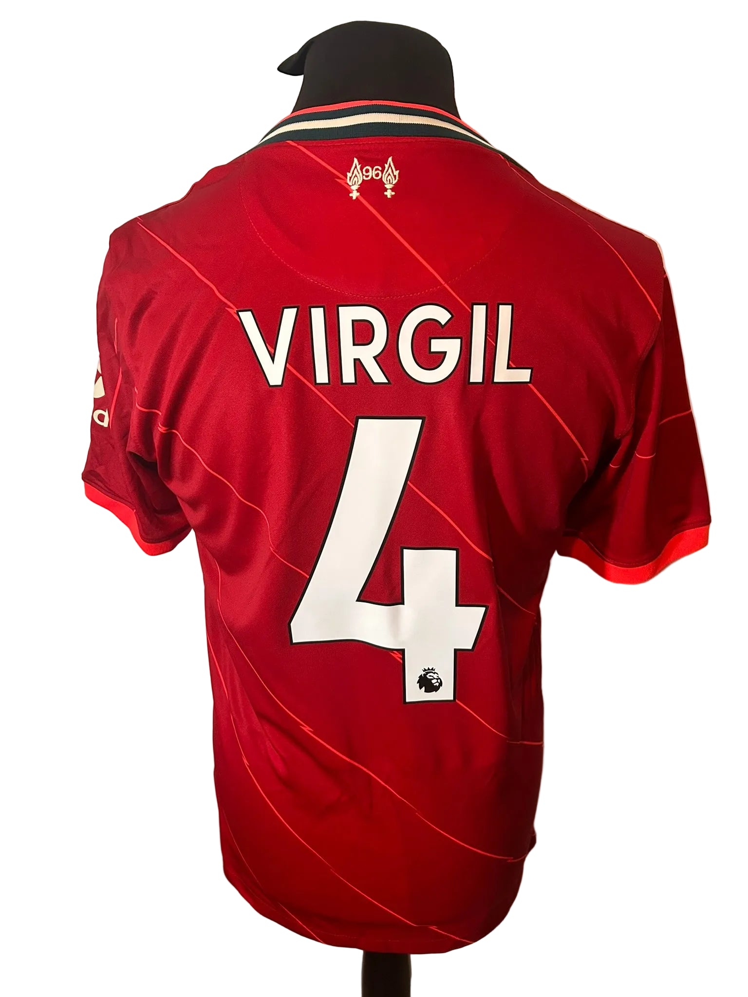 Liverpool 2021-22 home football shirt, red, medium, Nike, Virgil Van Dijk, back