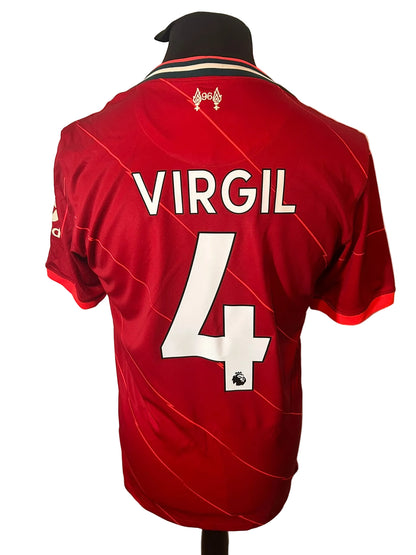 Liverpool 2021-22 home football shirt, red, medium, Nike, Virgil Van Dijk, back